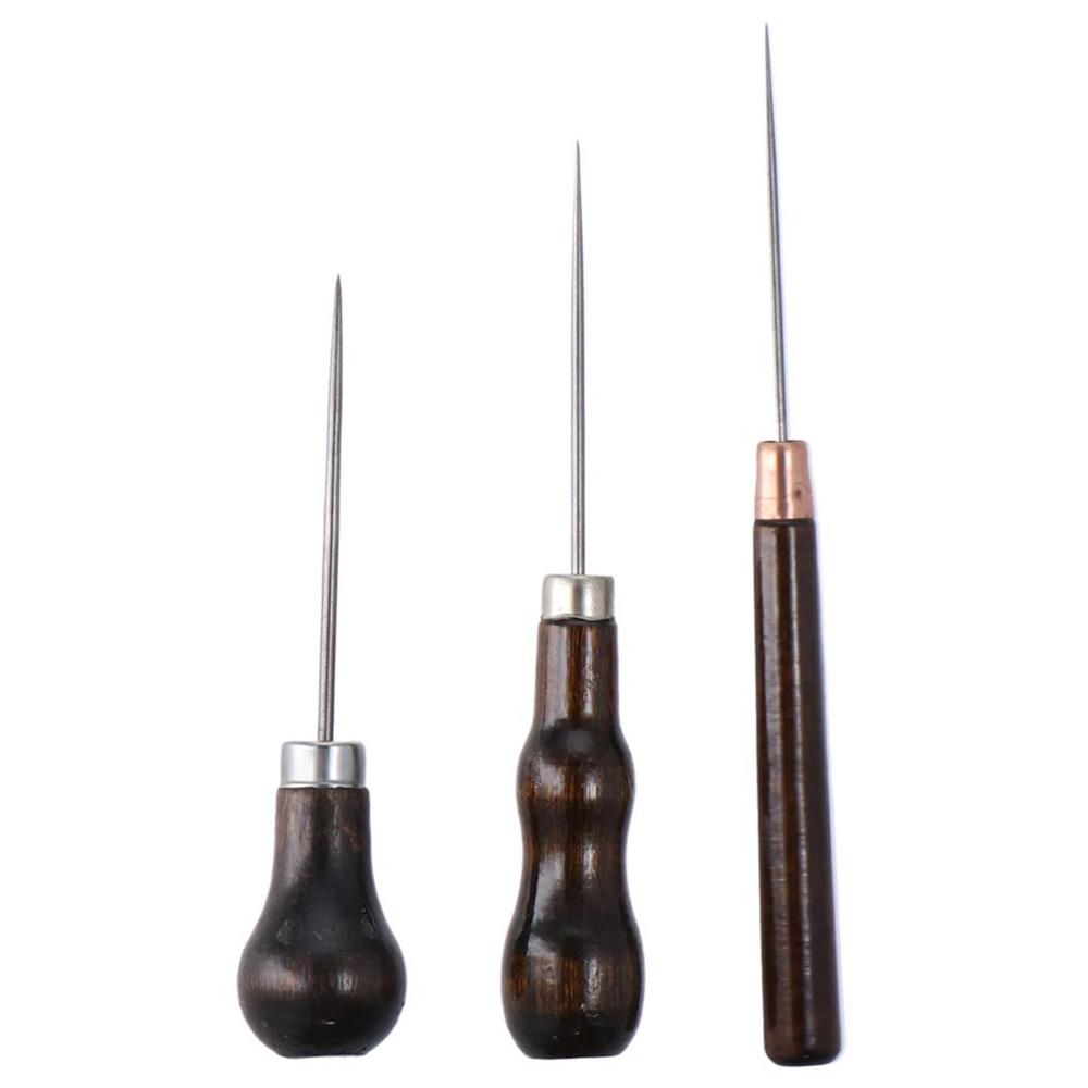 Leatherwork Accessories - เครื่องมือกันรอยขีดข่วนด้ามจับไม้3ชิ้นงานเจาะรูหนังเครื่องมือซ่อมหัตถกรรมเครื่องหนัง