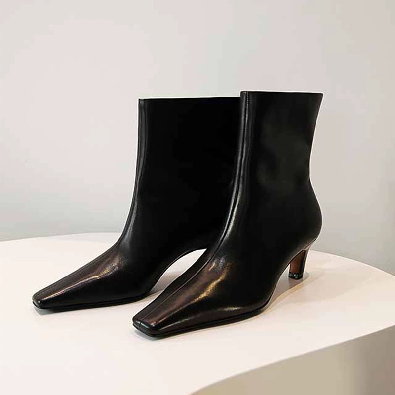 Leather Work Western - รองเท้าบูทหัวเหลี่ยม AIYKAZYSDL 2025 ส้นเตี้ยแบบคิตเทน รองเท้าบูทสไตล์คาวบอย รองเท้าทำงานพื้นฐาน