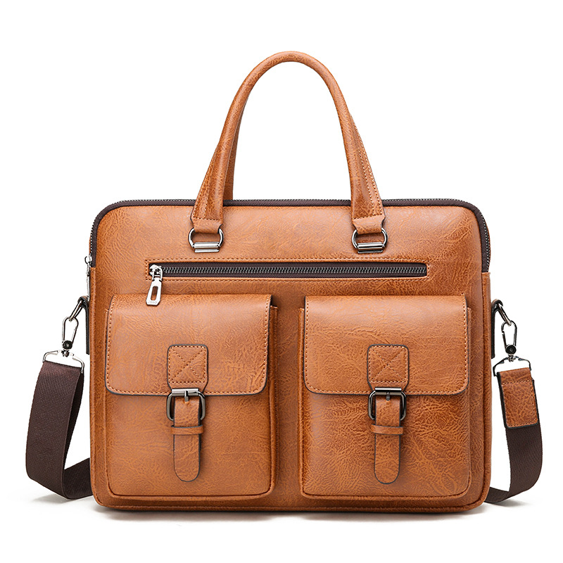 Leather Work Laptop Bag - กระเป๋าใส่เอกสารทางธุรกิจของผู้ชายแบรนด์หรูกระเป๋าใส่เอกสารหนังหนัง PU กระเป๋าสะพายไหล่กระเป๋าอาหารกลางวันสำนักงานสำหรับแล็ปท็อป A4ไฟล์สำหรับผู้ชาย
