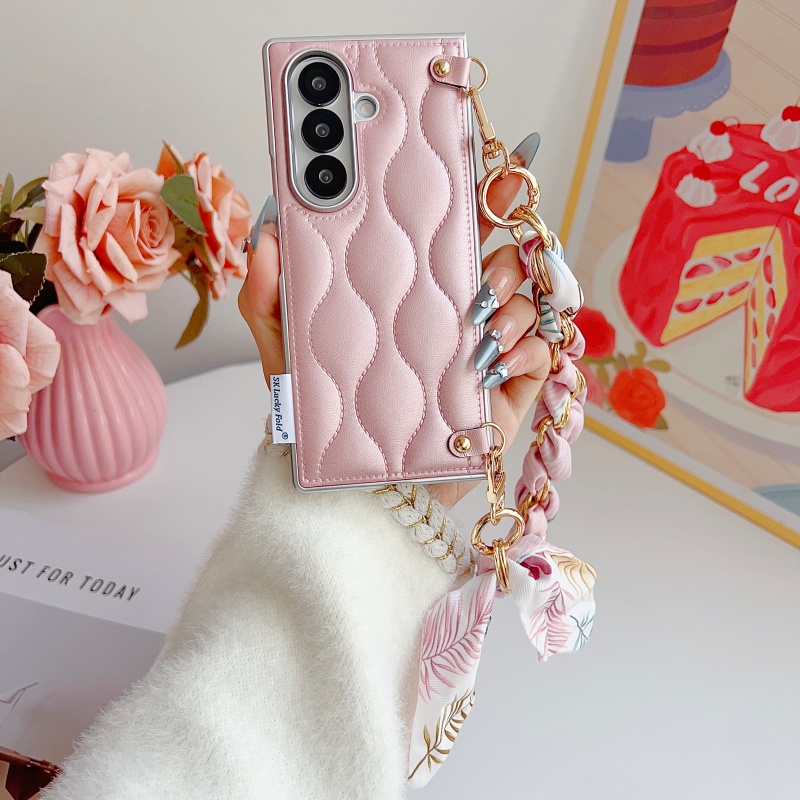 Leatherwork Drawing - เคสโทรศัพท์หนังลายคลื่นสุดหรู สำหรับ Samsung Galaxy Z Fold