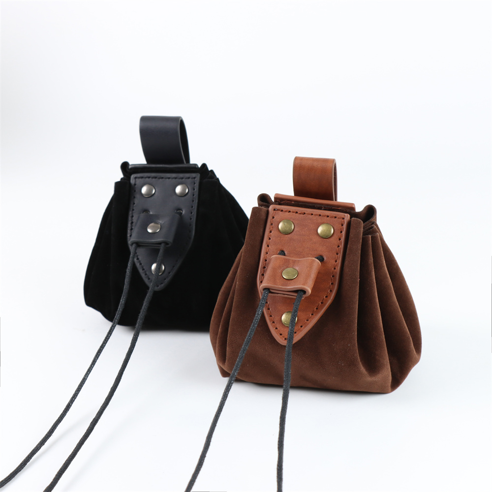 Leather Work Vest - UYee ชุดคอสเพลย์ผู้หญิงย้อนยุคยุคกลาง POUCH koin ชาวไวกิ้งเซลติกกระเป๋าเงินสำหรับผู้ชายมีเชือกผูกปากถุง