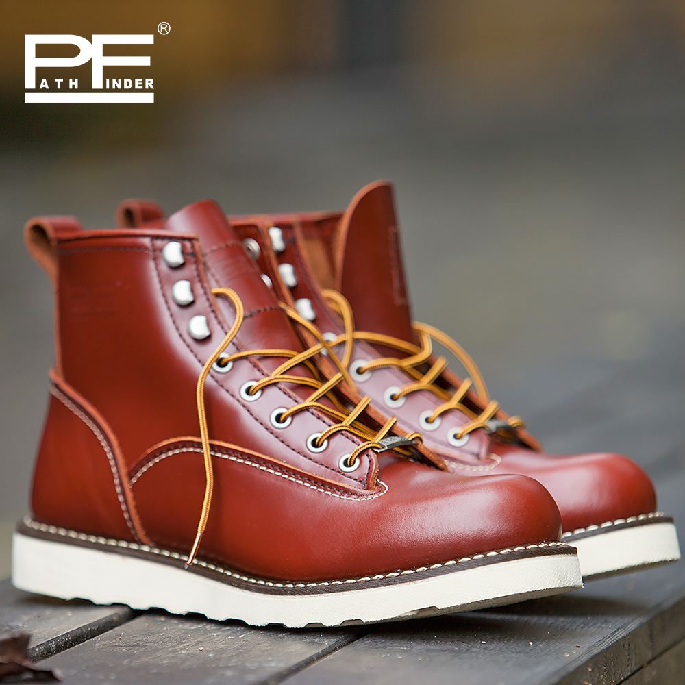Leather Work Western - รองเท้าบูททำงานหนังแท้สำหรับผู้ชาย ป้องกันการลื่นไถล ปลายเหล็ก ป้องกันการกระแทก แบบหุ้มข้อกลางน่อง สีเหลือง