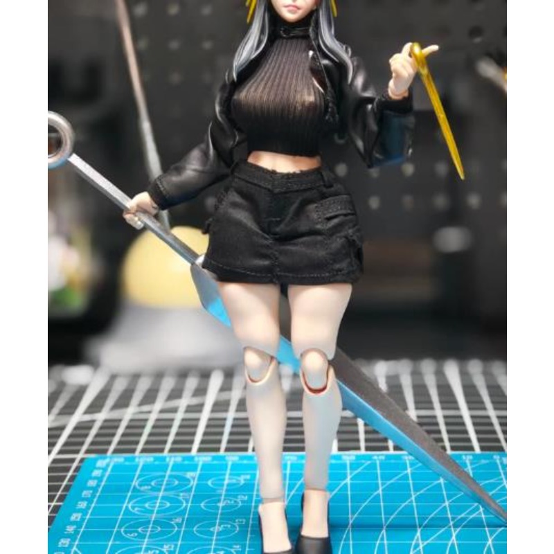 Leatherworking Items - 1/12 สเกล ฟิกเกอร์แอคชั่นหญิง เสื้อแจ็คเก็ตหนัง PU สั้น
