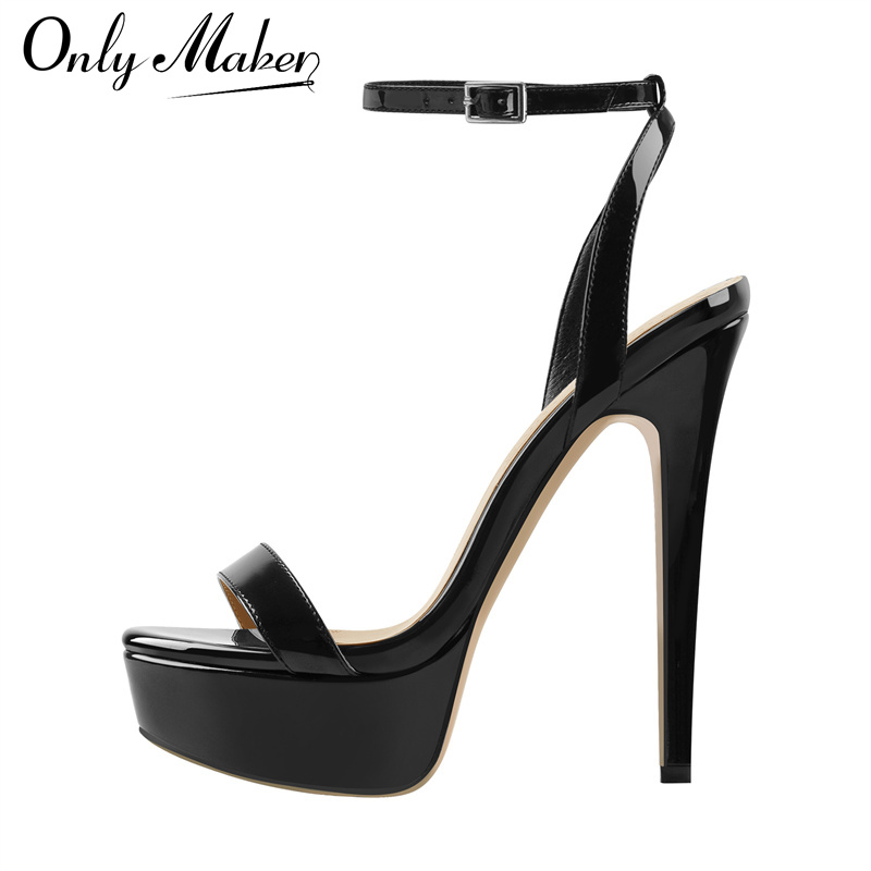 Leather Work Dress - รองเท้าส้นสูงแบบส้นเข็มสำหรับผู้หญิง ยี่ห้อ Onlymaker ปลายเปิด สายรัดข้อเท้า ดีไซน์เซ็กซี่