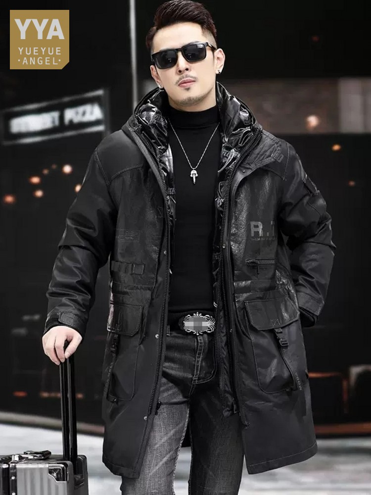 Leather Work Jacket With Hood - ฤดูหนาวของแท้หนังผู้ชายHoodedที่ถอดออกได้ลงเสื้อแจ็คเก็ตหลวมFitหนายาวCowhide Windbreakerเสื้อทํางาน