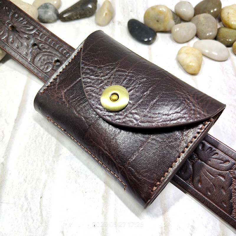 Leatherwork Wallet - Blongk กระเป๋าคาดเอวขนาดเล็กแพ็คเข็มขัดสานขนาดเล็กหนังแท้ Fanny-กระเป๋าใส่การ์ดกระเป๋าสตางค์เคสกุญแจรถยนต์ dompet koin ผู้ชาย3618
