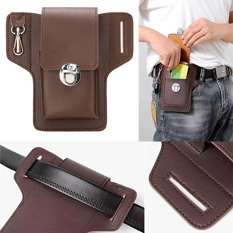Leatherwork Wallet - กระเป๋าคาดเอวหนัง PU อเนกประสงค์แบบผู้ชายแฟชั่นกระเป๋าใส่โทรศัพท์มือถือกระเป๋าคาดเอวสำหรับเล่นกีฬาการเดินทางกลางแจ้ง