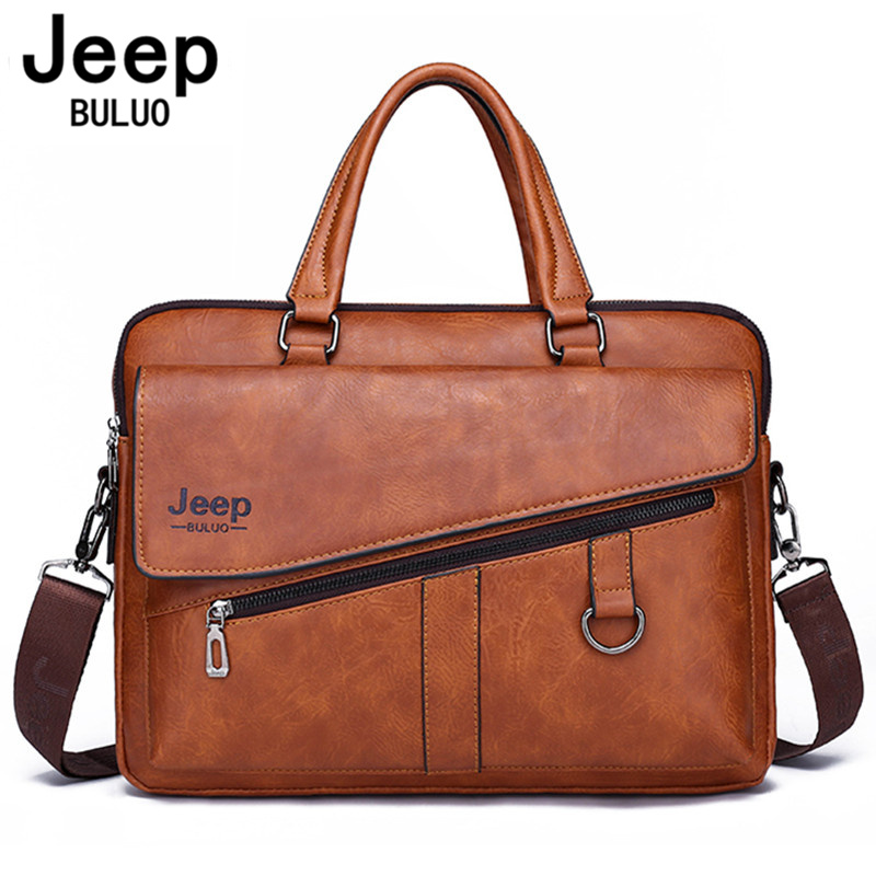 Leather Work Laptop Bag - JEEP BULUO กระเป๋าเอกสารแยกหนังแล็ปท็อปกระเป๋า14 