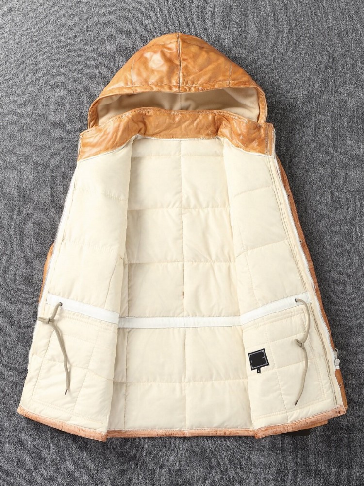 เสื้อแจ็คเก็ตหนังแกะแท้บุขนเป็ - Leather Work Jacket With Hood บทวิจารณ์และราคา
