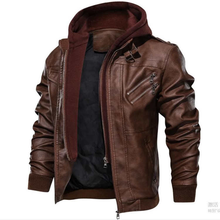 เสื้อโค้ทมีฮู้ดสำหรับผู้ชาย แจ - Leather Work Jacket With Hood บทวิจารณ์และราคา