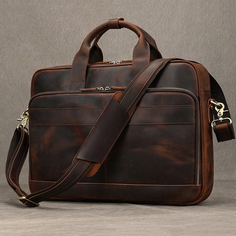 Crazy Horse หนังผู้ชายกระเป๋าเ - Leather Work Laptop Bag บทวิจารณ์และราคา