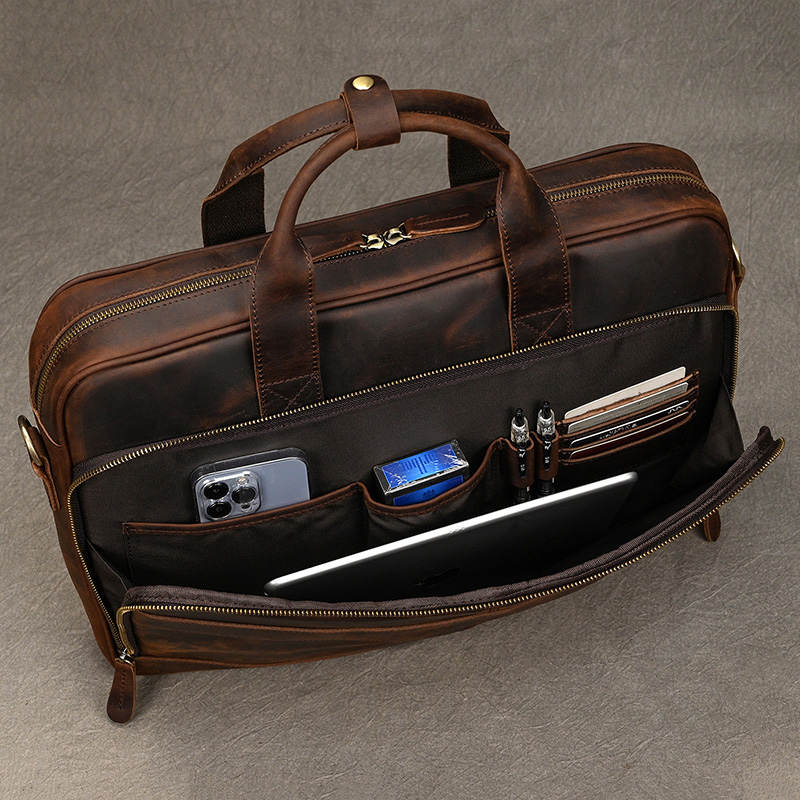 Crazy Horse หนังผู้ชายกระเป๋าเ - Leather Work Laptop Bag บทวิจารณ์และราคา