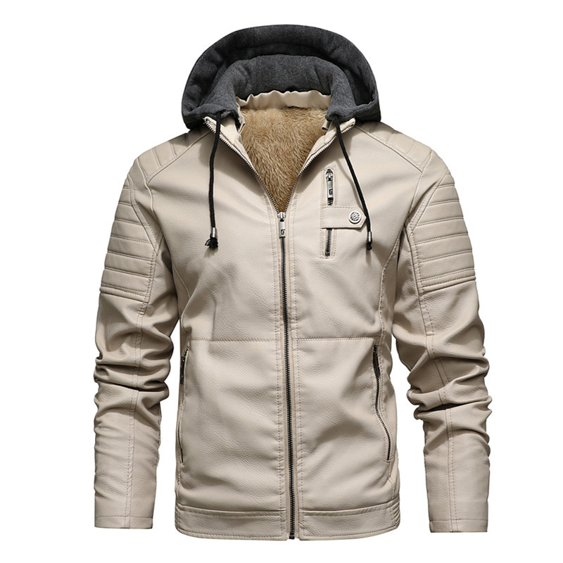 เสื้อโค้ทมีฮู้ดสำหรับผู้ชาย หน - Leather Work Jacket With Hood บทวิจารณ์และราคา