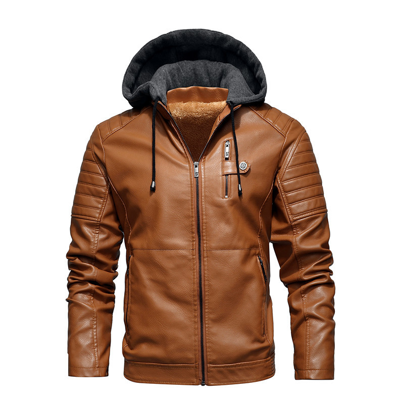 เสื้อโค้ทมีฮู้ดสำหรับผู้ชาย หน - Leather Work Jacket With Hood บทวิจารณ์และราคา