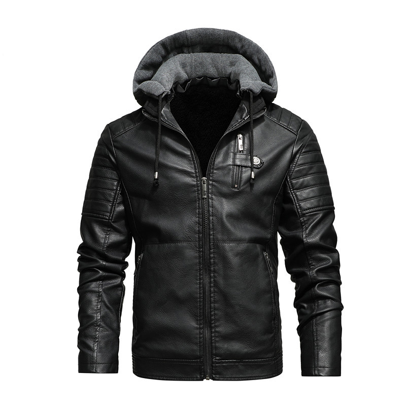 เสื้อโค้ทมีฮู้ดสำหรับผู้ชาย หน - Leather Work Jacket With Hood บทวิจารณ์และราคา