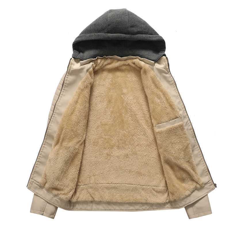 เสื้อโค้ทมีฮู้ดสำหรับผู้ชาย หน - Leather Work Jacket With Hood บทวิจารณ์และราคา