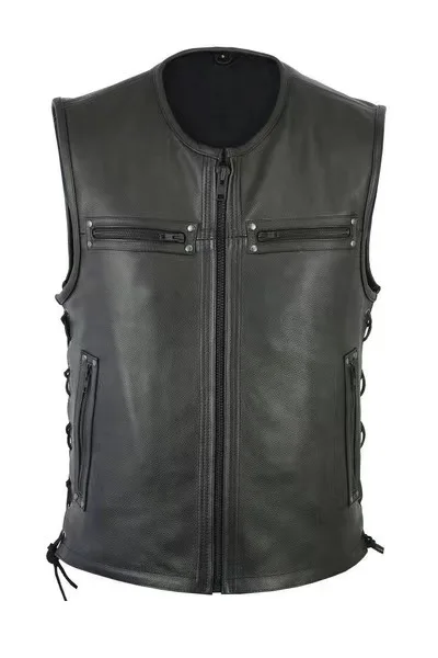 เสื้อกั๊กหนังคอตั้งสีพื้นแบบให - Leather Work Vest บทวิจารณ์และราคา