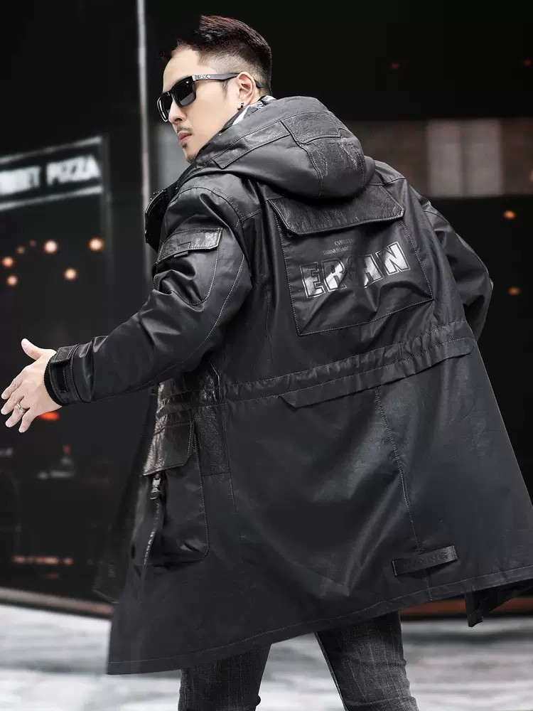 ฤดูหนาวของแท้หนังผู้ชายHoodedท - Leather Work Jacket With Hood บทวิจารณ์และราคา