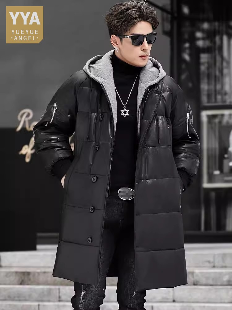 ฤดูหนาวใหม่ผู้ชายHoodedยาวของแ - Leather Work Jacket With Hood บทวิจารณ์และราคา