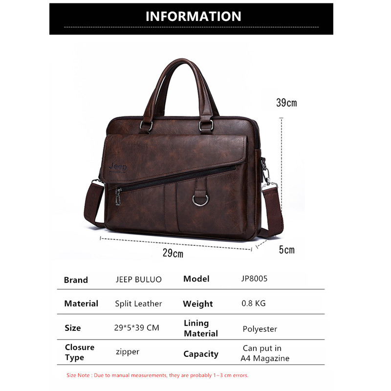 JEEP BULUO กระเป๋าเอกสารแยกหนั - Leather Work Laptop Bag บทวิจารณ์และราคา