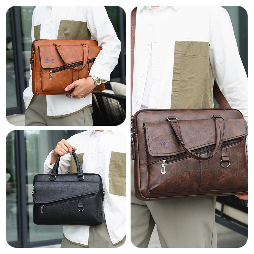 JEEP BULUO กระเป๋าเอกสารแยกหนั - Leather Work Laptop Bag บทวิจารณ์และราคา