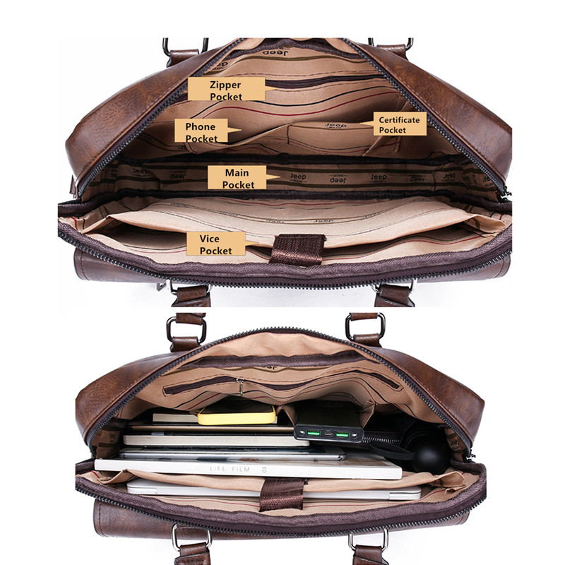 JEEP BULUO กระเป๋าเอกสารแยกหนั - Leather Work Laptop Bag บทวิจารณ์และราคา