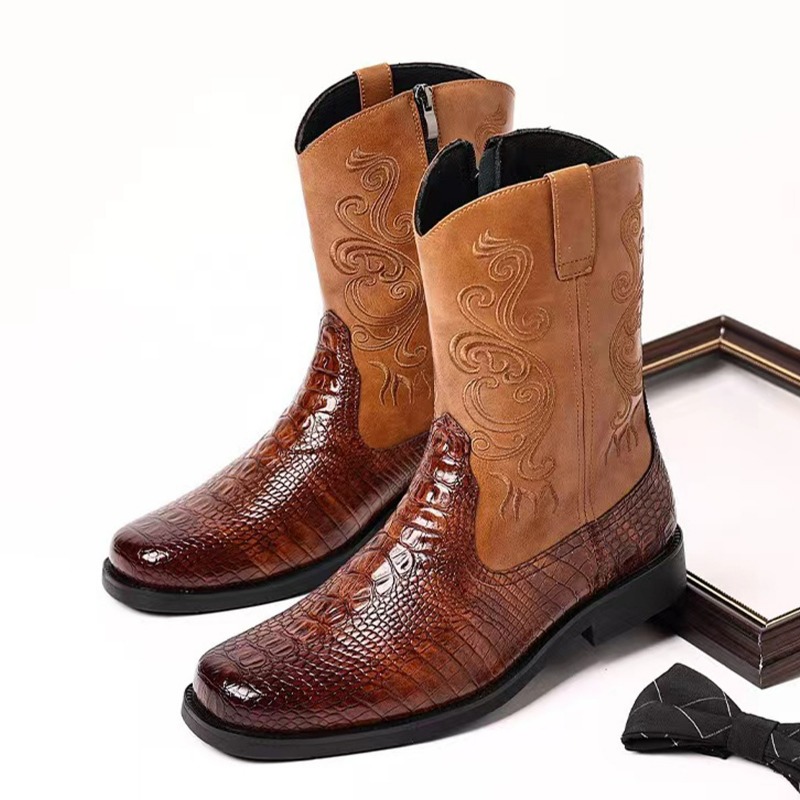 รองเท้าบูทผู้ชายปักลาย รองเท้า - Leather Work Western บทวิจารณ์และราคา